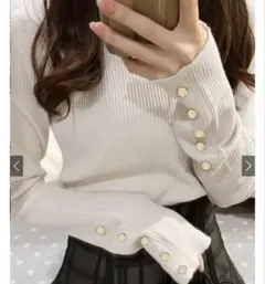 クルーネック袖ボタンリブニットトップス[k9274f]