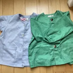 清川保育園　園服　幼稚園用スモック 青と緑 2点セット