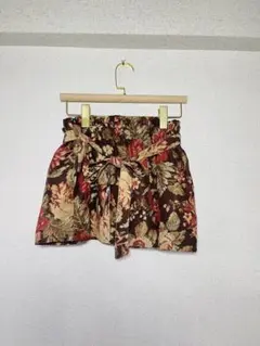 レトロ風花柄リボン付きショートパンツL