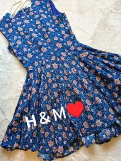 【H＆Ｍ】♥ブルーとピンクの花柄のノースリーブミニ丈ワンピース