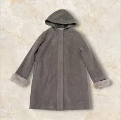 美品【ショコラフィネローブ】コート　アウター　フード付き　袖ファー　フルジップ