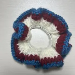 フリルシュシュ　ブルー×ボルドー×ホワイト　ハンドメイド