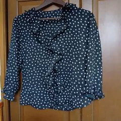 水玉模様フリル付きツーピース長袖シャツ前開き