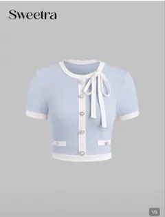 SHEIN Sweetra 半袖 リボントップス 水色 バイカラー 韓国系のサムネイル