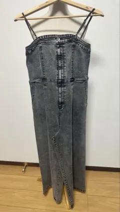 グレー デニムサロペット ストラップ付き