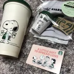 ②スタバ × スヌーピー リユーザブルカップ カード ミニカップギフト 3点