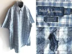 希少 ビンテージ ラルフローレン 裾ポニー ロゴ刺繍 マドラスチェックシャツ