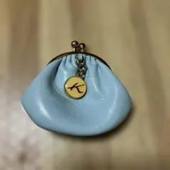 水色 皮革 がま口 コインケース
