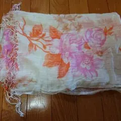 花柄ストール オレンジ ピンク