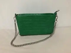 グリーン クロコダイル風 ハンドバッグ シルバーチェーン