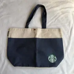 スターバックス 限定 キャンバストートバッグ ネイビー×ベージュ ロゴ入り