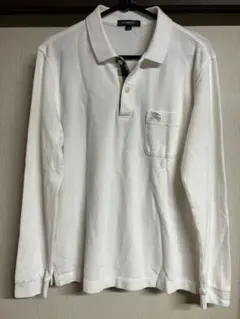 バーバリー　長袖 ポロシャツ　白　Mサイズ　綿　日本製　三陽商会