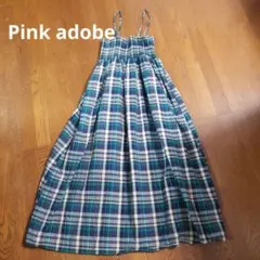 ピンクアドベ　グリーンチェック3wayスカートベアキャミワンピース