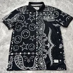 HORN GARMENT バンダナ柄 モックネック 半袖シャツ ブラック ゴルフ