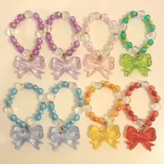 リボンチャーム付きビーズブレスレット 8本セット 新品未使用