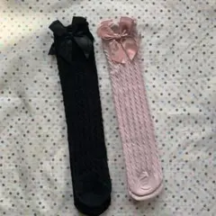 新品　フォーマル　ハイソックス　2色2足セット　発表会　キッズ靴下 リボン靴下