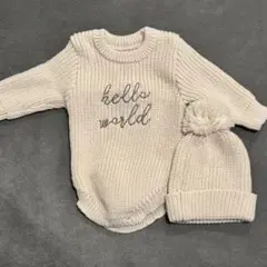 hello world ニューボーンフォト ニットロンパース 帽子セット
