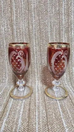 も*も様 ボヘミアンガラス　2点セット　赤