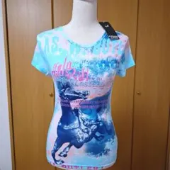 新品タグ付き レア JURIANO JURRIEストレッチ生地 馬柄半袖トップスのサムネイル