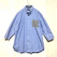 マックハウス　Navy 　七分袖 ボタンダウンシャツ　 ブルー ボーダー Mのサムネイル