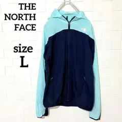 ノースフェイス STOP EXPLORINGレディースパーカー 青×紺 Lサイズ