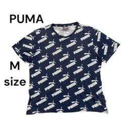 PUMA プーマ　Tシャツ　トップス　半袖　総柄　ネイビー　メンズ　M 2086