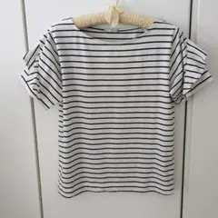 OPAQUE．CLIPフリル袖 ボートネック ストライプ 半袖シャツ