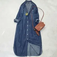 アーバンリサーチ　デニムシャツワンピース　バンドカラー　インディゴ　M