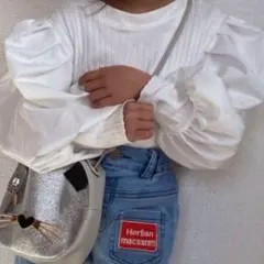 o*様 【新品未使用】シャーリング袖リブ切替チュニック ホワイト 110 女の子