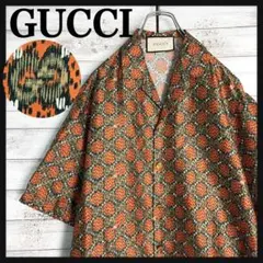 極美品【GG総柄】タグ付 グッチ GUCCI シルクボウタイシャツ 大きめ 48 