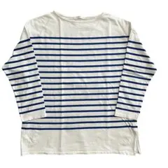 ボーダー　長袖　カットソー　ブルー　ホワイト　青　ボートネック　フリーサイズ