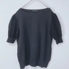 DAMA collection 半袖　ニット　袖レース　セーター　ブラック　Lのサムネイル