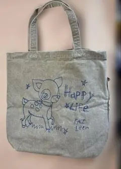 バンビ柄　Happy Life イラスト トートバッグ
