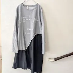 【ワンピース】バイカラー 異素材 長袖 フリーサイズ