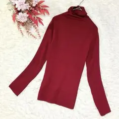 グリーンレーベルリラクシング リブニット ハイネック 赤 ウール混 美品/38