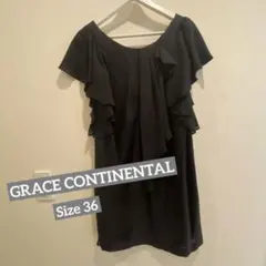Grace Continental フリル ブラック 膝丈 ワンピース ブラック