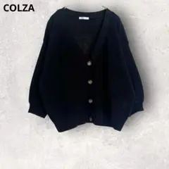コルザ　長袖カーディガン　ブラック　M シンプル　無地　透け感　ドルマンスリーブ