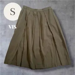 ビス VIS フレアスカート S カーキ タック ボックスプリーツ ひざ丈 無地のサムネイル
