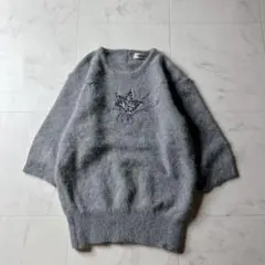 vintage アンゴラ80% 高級ニット ビーズ 刺繍 ふわふわ 빈티지
