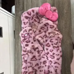 ハローキティ ヒョウ柄マフラーキャップ　ピンク