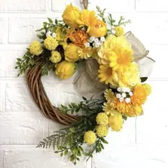 No.267 イエローフラワーのハーフリース　玄関リース