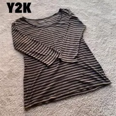 Y2K 平成 y2k ボートネック ボーダー ロンT Tシャツ
