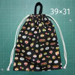 体操着袋 39×31 スイーツ柄 ブラック