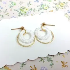 No.974☆サークル×レース（ホワイト） ピアス イヤリング マスクチャーム