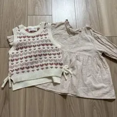 mamaraku ピンクベージュブラウス　ハートニットベスト　2着セット 95