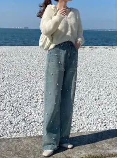 GRL フリージア パールストレートデニムパンツ ブルーcu457
