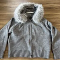 グレー ファー付き ニットパーカー