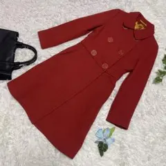 美品　トミーヒルフィガー　ロングコート　赤オレンジ　ウール　ナイロン　ボタン　S