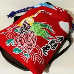 数量限定★寿鶴亀　大漁旗　和柄　巾着　ショルダーバッグ