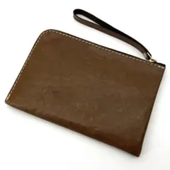 Herz Leather Clutch Pouch Wristlet Brown